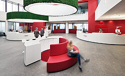 Functionally acoustic lampshades with Evergreen Moss Standard, Sparkasse offices