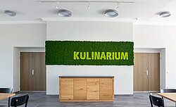 Moss motif as per customer specifications, large Premium moss wall with moss edging and moss lettering, Campus Horn