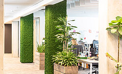 Green office with moss pillars of Evergreen Premium by Freund GmbH