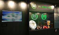 Freund leather floor and leather hugs, seat upholstery, events room, stadium, Fußballarena VfL Wolfsburg VIP lounge