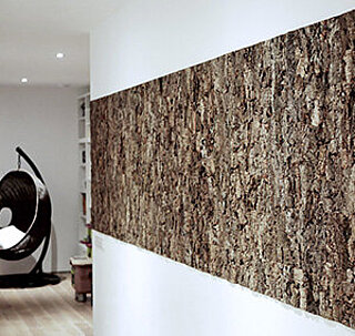 Natural cork bark panels for acoustically effective wall panels, wooden walls, Freund GmbH