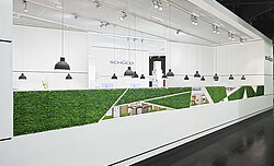 Moss surfaces in customer-specified shapes, Evergreen Standard moss, Schüco exhibition stand