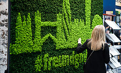 Evergreen Moss Premium custom design, moss wall with London moss skyline, Surface Design Show 2019, Freund GmbH exhibition stand