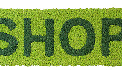 Lettering made of natural Evergreen Moss Premium reindeer moss for the interior of the visitor centre shop at IGA Berlin 2017